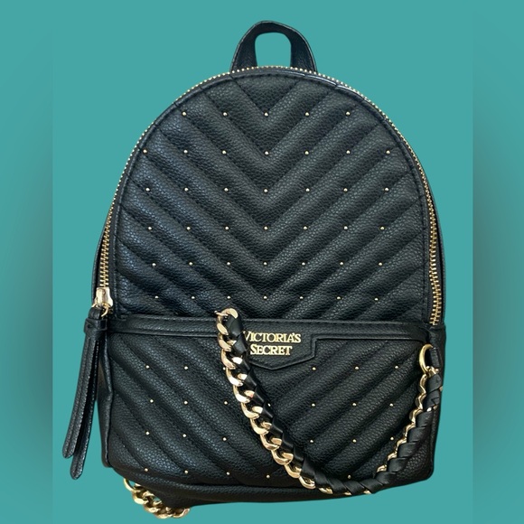 Victoria’s Secret Pink Mini Black with Gold  backpack purse - Picture 1 of 9